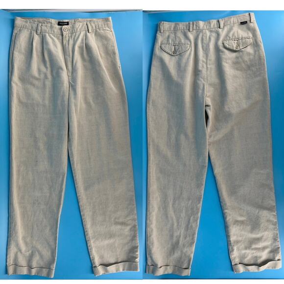 Y2K linen blend pleated Dockers beige pants 2000s vintage - Picture 2 of 6